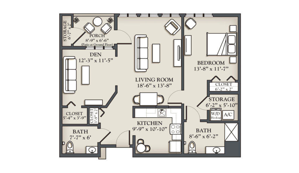 One bedroom with den plan