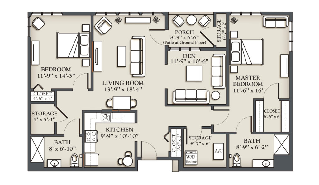 Two bedroom with den plan