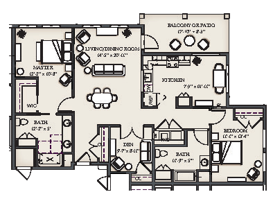 2BR w Den OBK (2G) 1522 sq. ft.