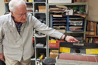 Retired man working in woodshop