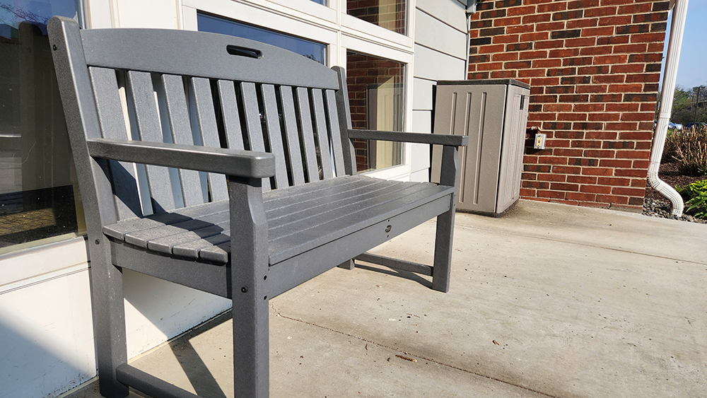 Bench from reduce, reuse, recycle sustainability initiative